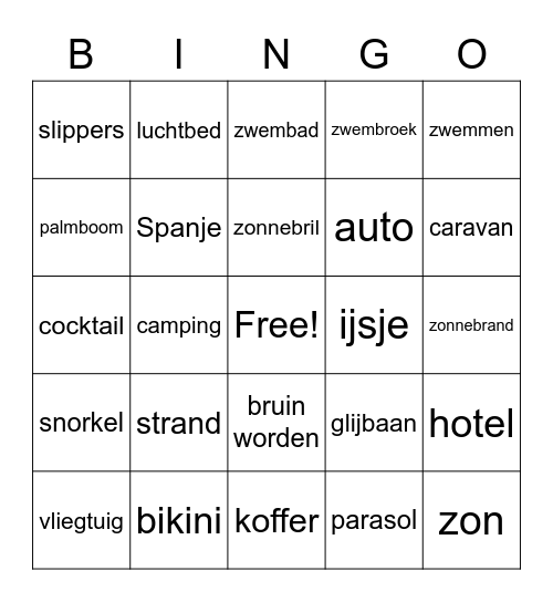 vakantie bingo Card