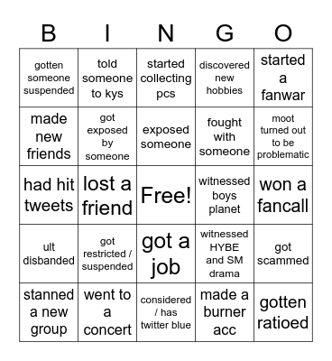 kpop twt 2023 so far Bingo Card