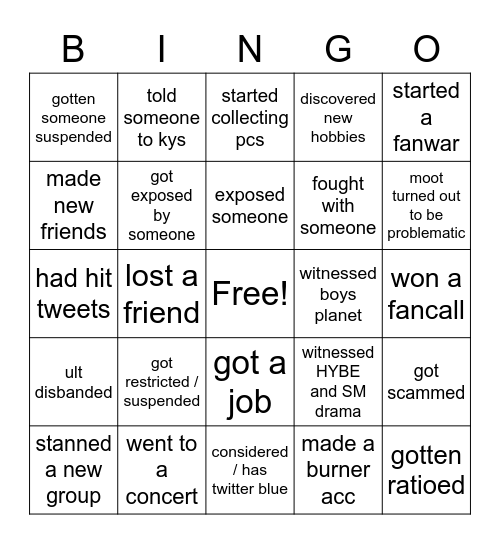 kpop twt 2023 so far Bingo Card