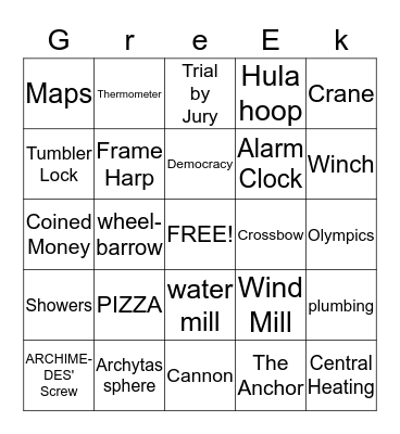 Greek Inventions Bingo Card