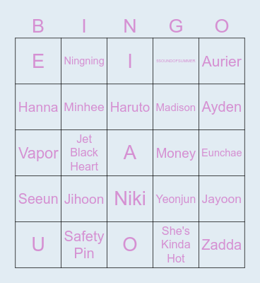 Emma's Bingo Card
