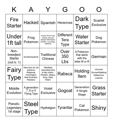 Untitled Bingo Card