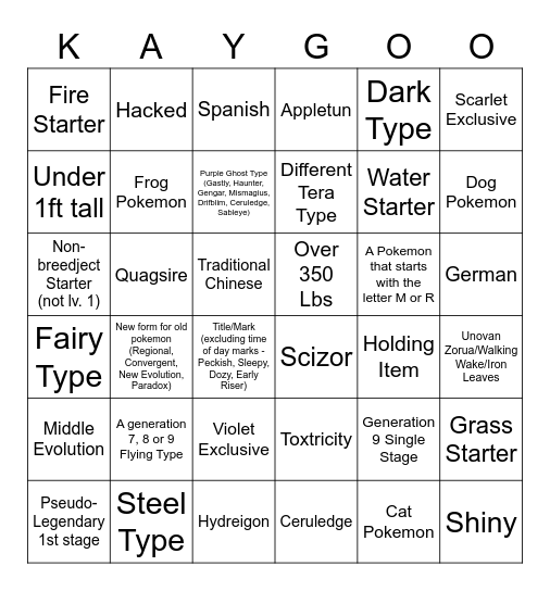 Untitled Bingo Card