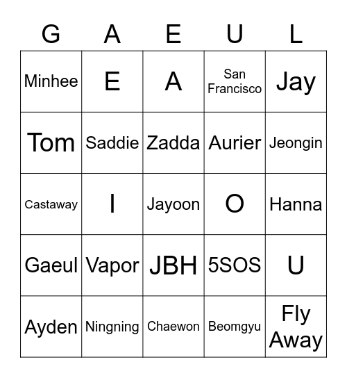 GAEUL Bingo Card