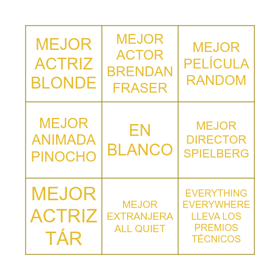 Los 95° Oscars según yo Bingo Card