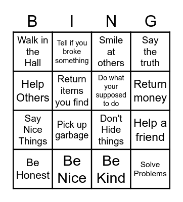 Integrity Bingo Card