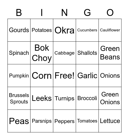 vegetable bingo Card
