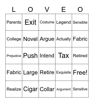 False Cognates Bingo Card