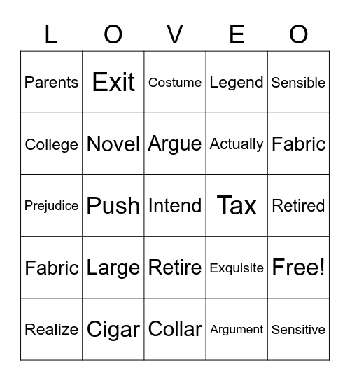 False Cognates Bingo Card