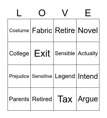 False Cognates Bingo Card