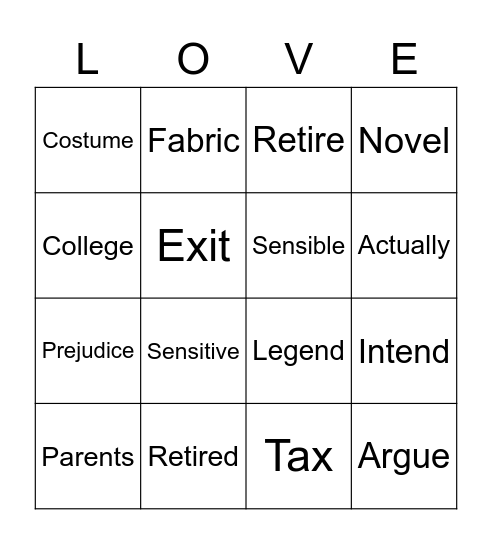 False Cognates Bingo Card
