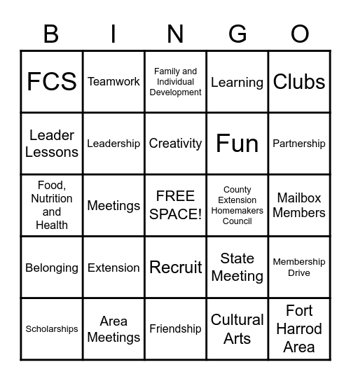 Homemakers Bingo Card