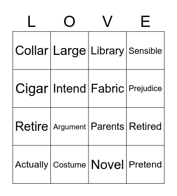 False Cognates Bingo Card