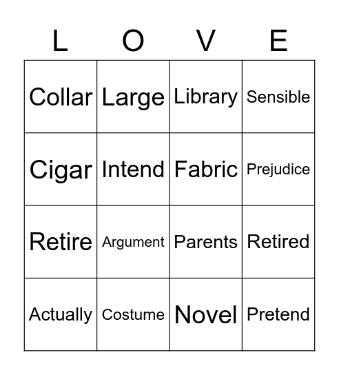 False Cognates Bingo Card