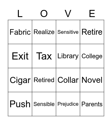 False Cognates Bingo Card