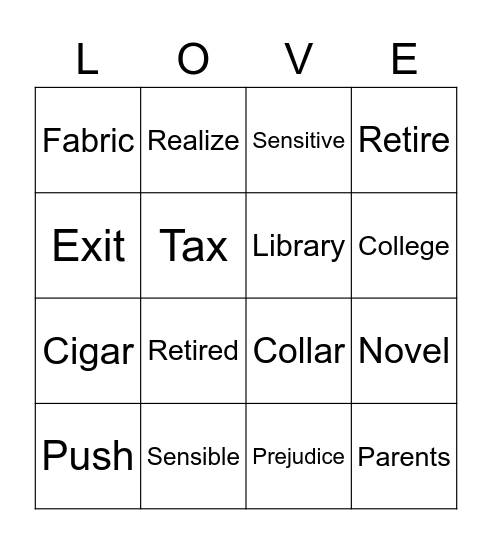 False Cognates Bingo Card