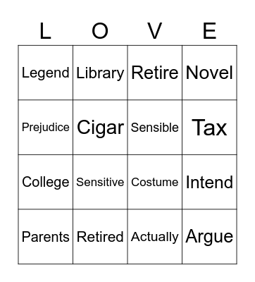 False Cognates Bingo Card
