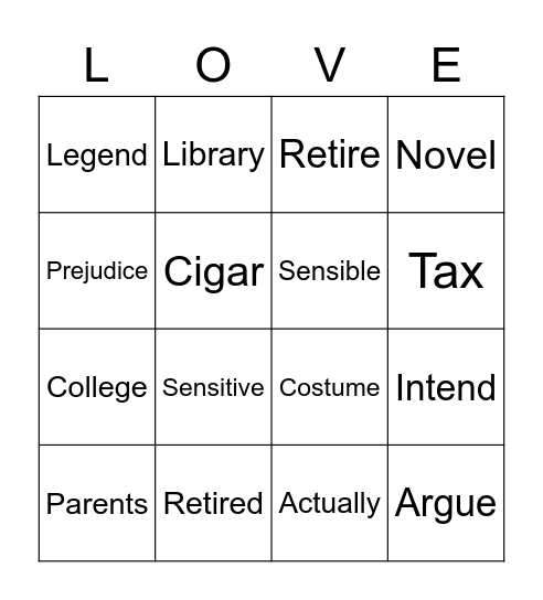 False Cognates Bingo Card