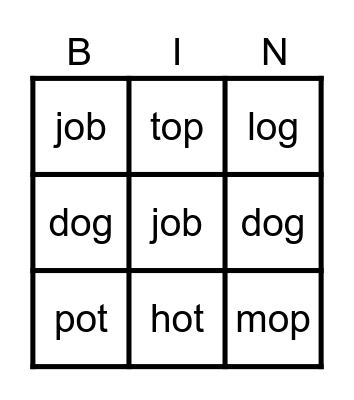 Letter O words Bingo Card