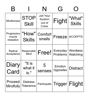 DBT Skills Review Bingo Card