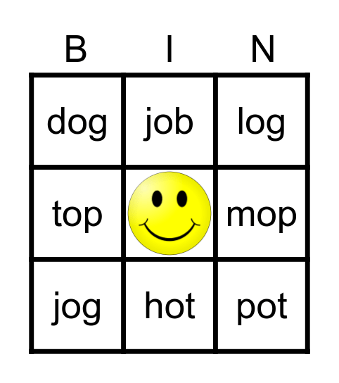 Short o words Bingo Card