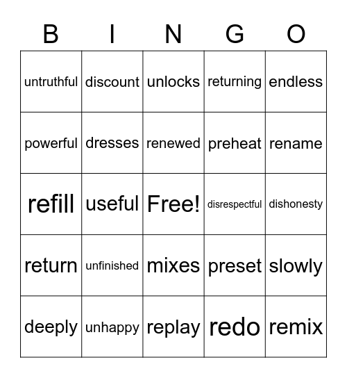5th Grade Bingo Card