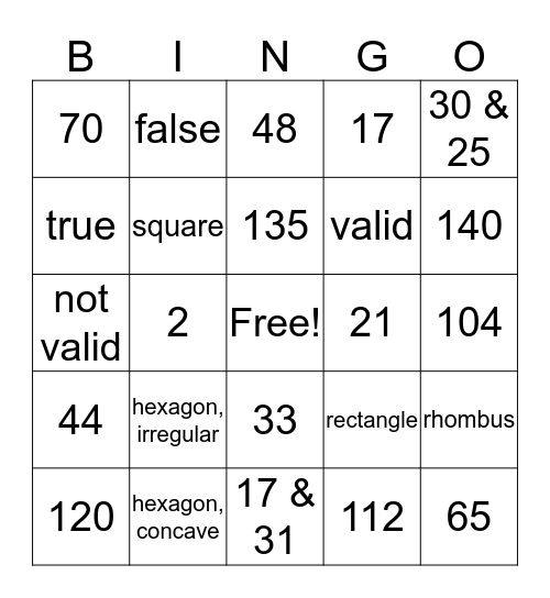 Geometry Ch. 6 Review Bingo Card