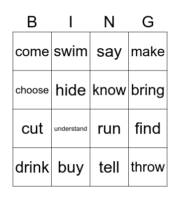 verbs Bingo Card