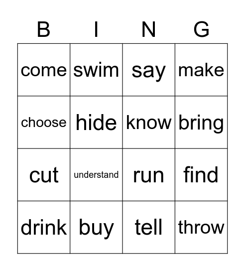 verbs Bingo Card