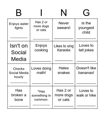 Get To Know YOU! :) Bingo Card