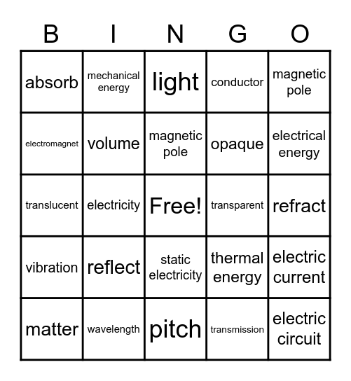 Energy Bingo Card