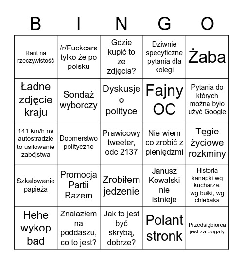 /r/Polska Bingo Card