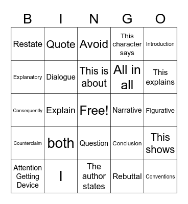 Blended Writing Framework Bingo Card