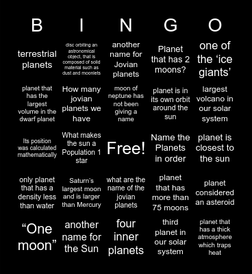 Space exploration Bingo Card