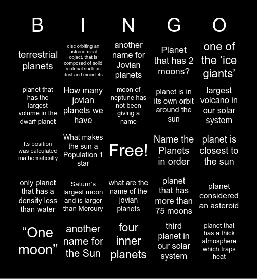 Space exploration Bingo Card