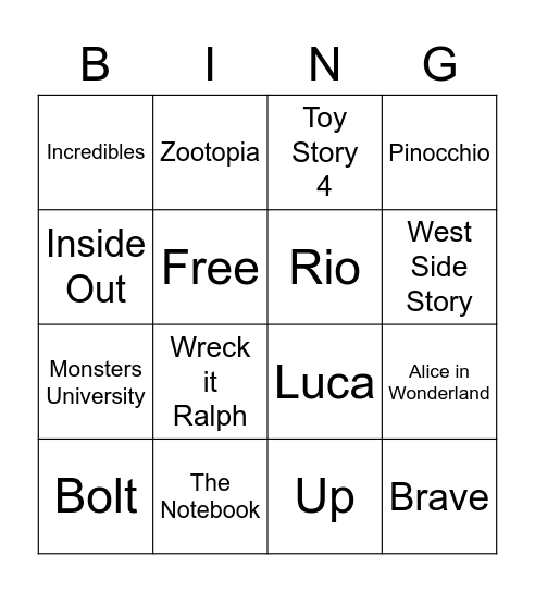 Movie BINGO Card