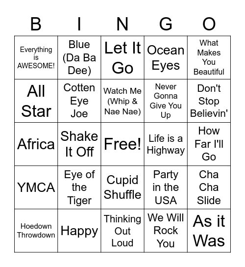 TRS Music Bingo Card