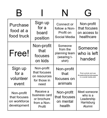 Volunteer Fair Bingo Card