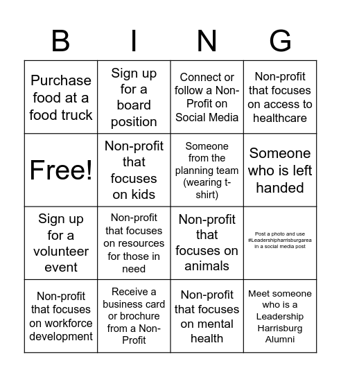 Volunteer Fair Bingo Card