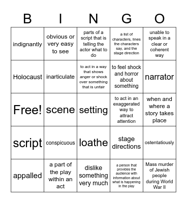 Anne Frank Vocabulary Bingo Card