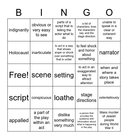 Anne Frank Vocabulary Bingo Card