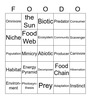 Ecosystem Bingo Card