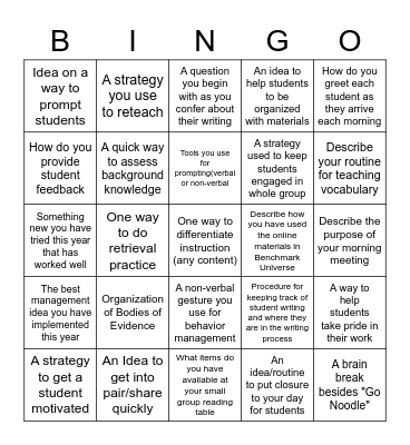 Show and Tell Bingo Card