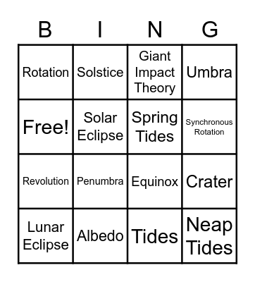 Unit 8 Vocabulary Review Bingo Card