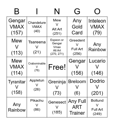 Fusion Strike Bingo Card