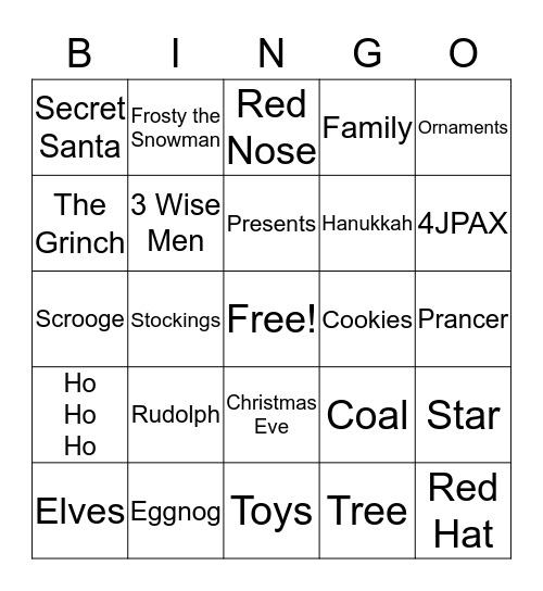 Happy Holiday Bingo Card