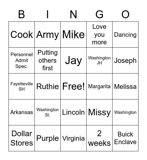 Bingo Marsha Bingo Card