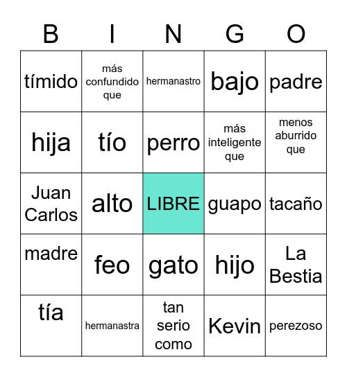 Familia, Adjetivos, Comparaciones, WWH Bingo Card