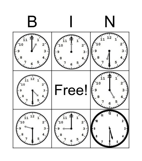 Telling Time Hour/Half Hour Bingo Card