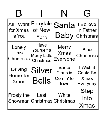 Christmas Song Bingo Card